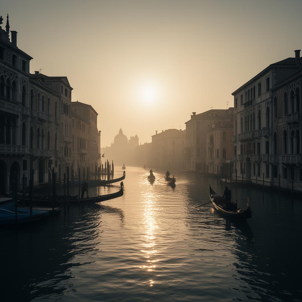 Vue cinématographique du Grand Canal de Venise au coucher du soleil